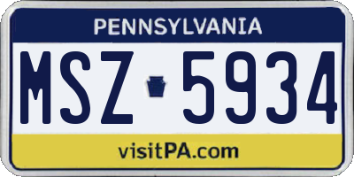 PA license plate MSZ5934