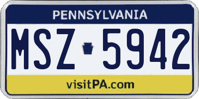 PA license plate MSZ5942