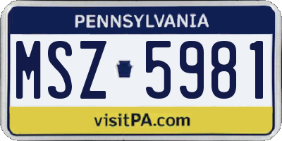 PA license plate MSZ5981