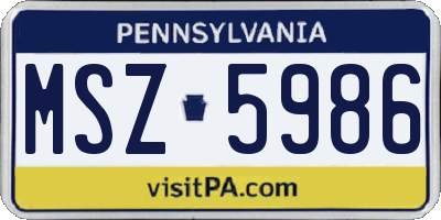 PA license plate MSZ5986