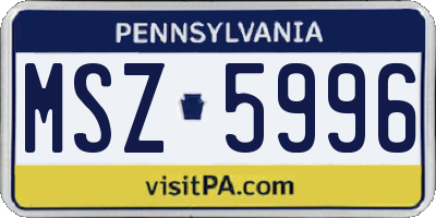 PA license plate MSZ5996