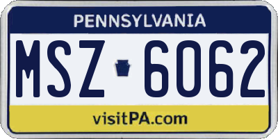 PA license plate MSZ6062