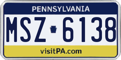 PA license plate MSZ6138