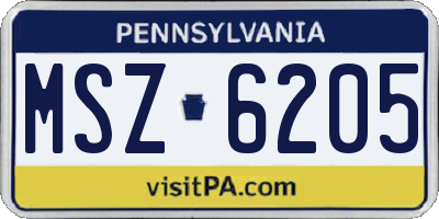 PA license plate MSZ6205