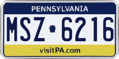 PA license plate MSZ6216
