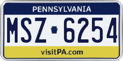 PA license plate MSZ6254