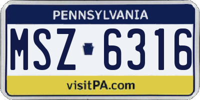 PA license plate MSZ6316