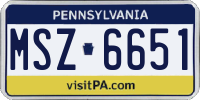 PA license plate MSZ6651