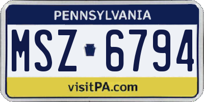 PA license plate MSZ6794