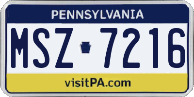 PA license plate MSZ7216