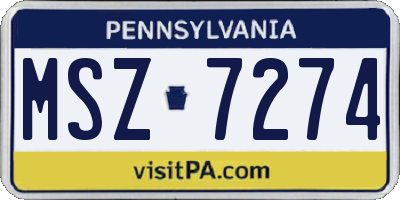 PA license plate MSZ7274