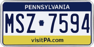 PA license plate MSZ7594