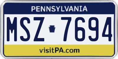PA license plate MSZ7694