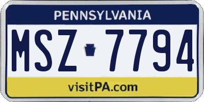 PA license plate MSZ7794