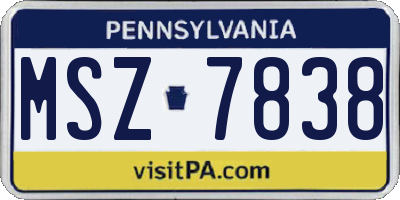 PA license plate MSZ7838