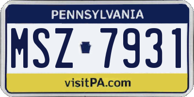PA license plate MSZ7931