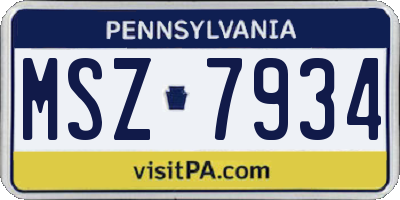 PA license plate MSZ7934