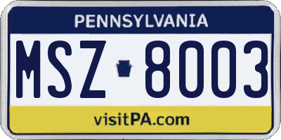 PA license plate MSZ8003