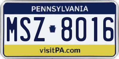 PA license plate MSZ8016