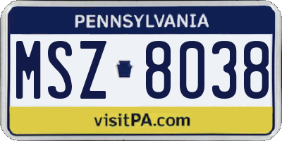 PA license plate MSZ8038