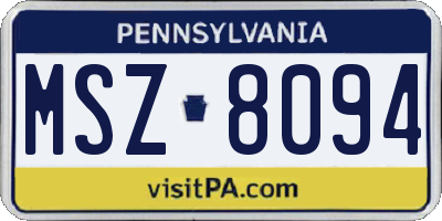 PA license plate MSZ8094