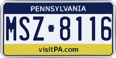 PA license plate MSZ8116