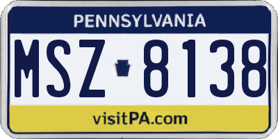 PA license plate MSZ8138