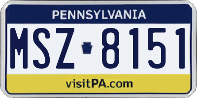 PA license plate MSZ8151
