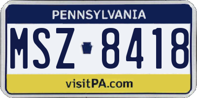 PA license plate MSZ8418