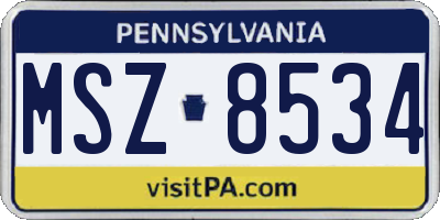 PA license plate MSZ8534