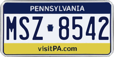 PA license plate MSZ8542