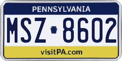 PA license plate MSZ8602