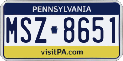 PA license plate MSZ8651
