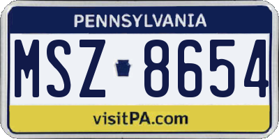 PA license plate MSZ8654