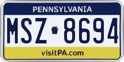 PA license plate MSZ8694