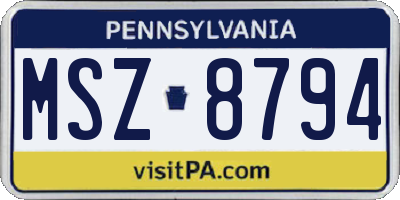 PA license plate MSZ8794