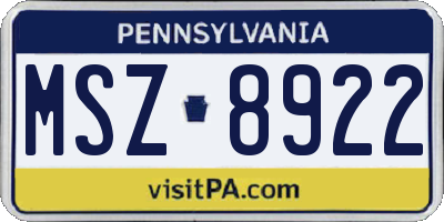 PA license plate MSZ8922