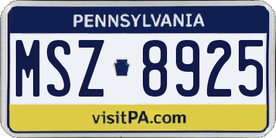 PA license plate MSZ8925