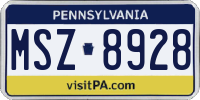 PA license plate MSZ8928