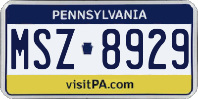 PA license plate MSZ8929