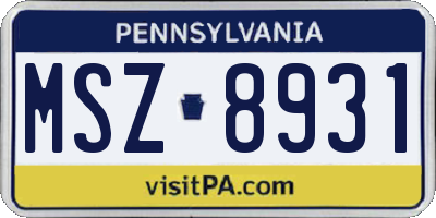 PA license plate MSZ8931