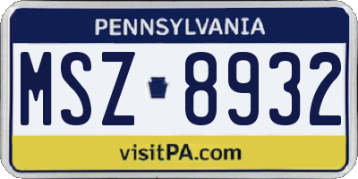 PA license plate MSZ8932
