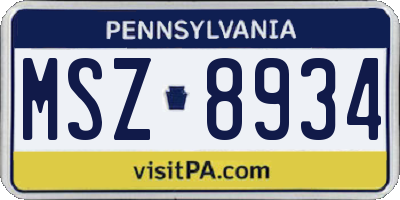 PA license plate MSZ8934