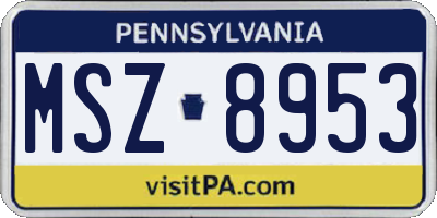 PA license plate MSZ8953
