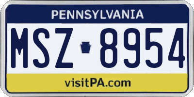 PA license plate MSZ8954