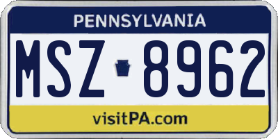 PA license plate MSZ8962