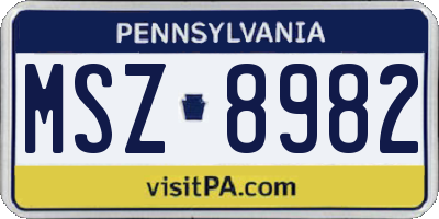PA license plate MSZ8982