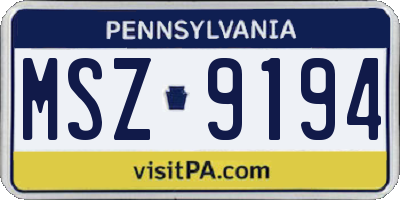 PA license plate MSZ9194