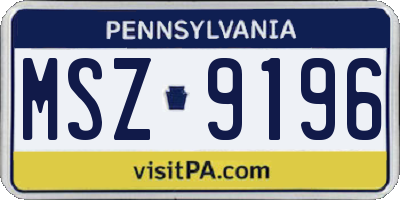 PA license plate MSZ9196