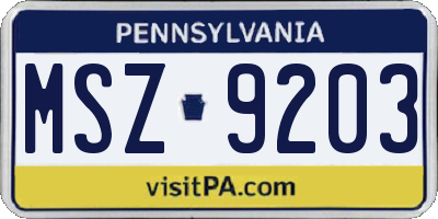 PA license plate MSZ9203